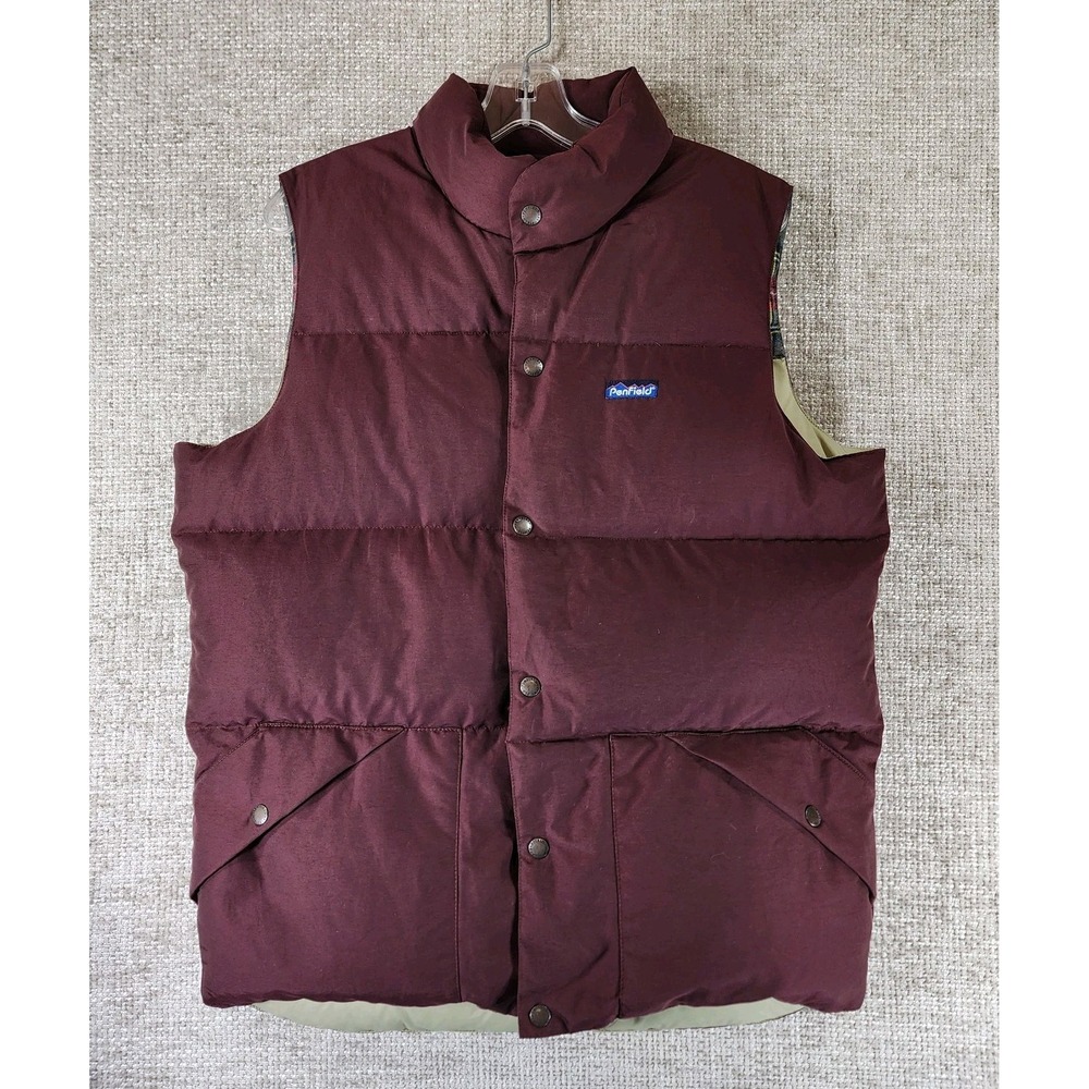 Penfield Outback Down Puffer Vest Mens L Burgundy Pockets Snap Water Wind Resist